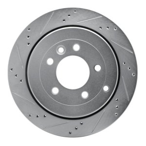 Land Rover LR3 Brake Rotor (1) - Rear Left - R1 Concepts - Drilled & Slotted - Silver - `05-`07